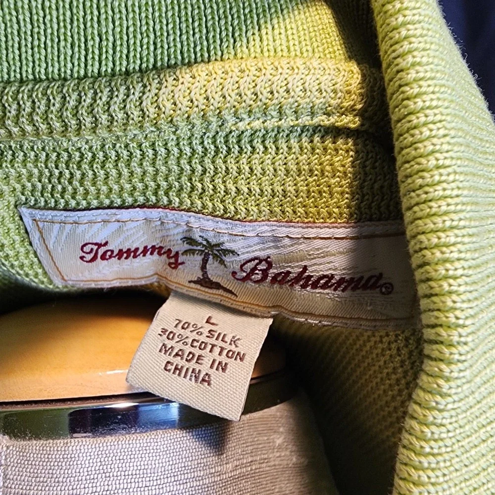 Tommy Bahama Mens Polo Shirt Green Size Large 100%‎ Silk